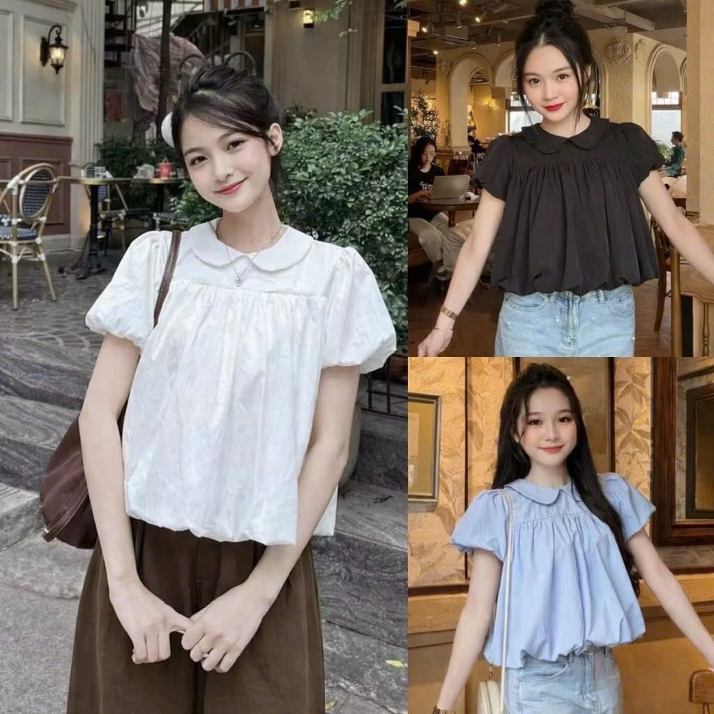เสื้อเชิ้ต babydoll สวยๆคอปกบัวแขนพัฟ LOKAA BS996