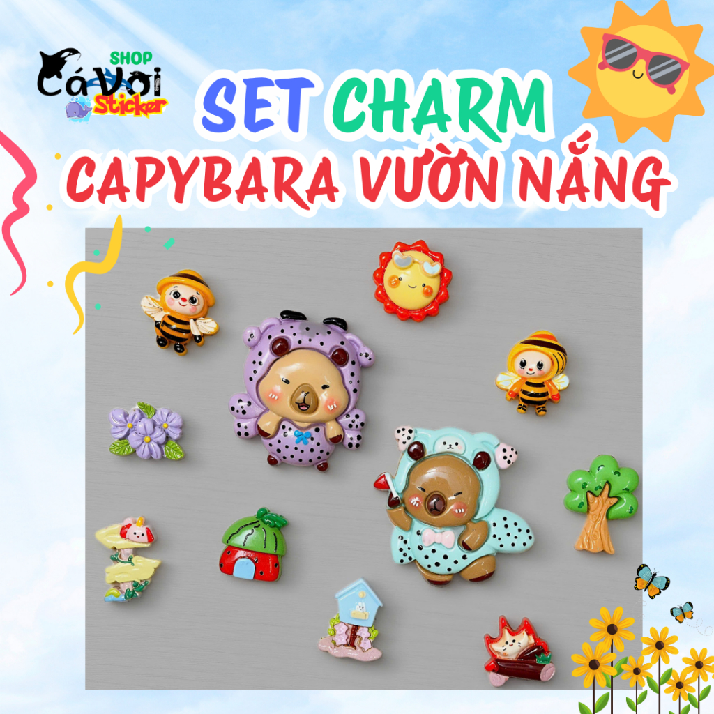 Capybara Charm ชุด Sunny Garden สีเหลือง Bee Charm น่ารัก Crocs Capybara Charm Crocs รองเท้าแตะน่ารั
