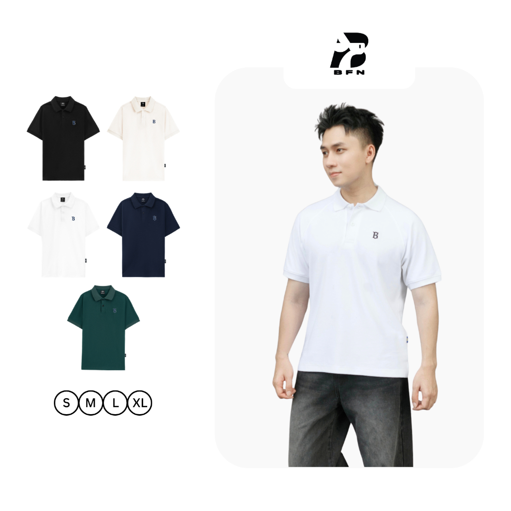 BFN เสื้อโปโลชายปักโลโก้ข แบบพื้นฐาน ผ้าคอตตอนจระเข้หนา แฟชั่น เรียบหรู - BFPL002