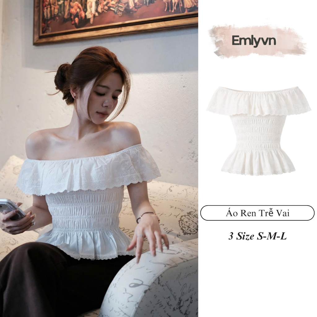 EMLY - เสื้อลูกไม้เปิดไหล่ยืดสําหรับผู้หญิงเสื้อลูกไม้บานเซ็กซี่เลดี้