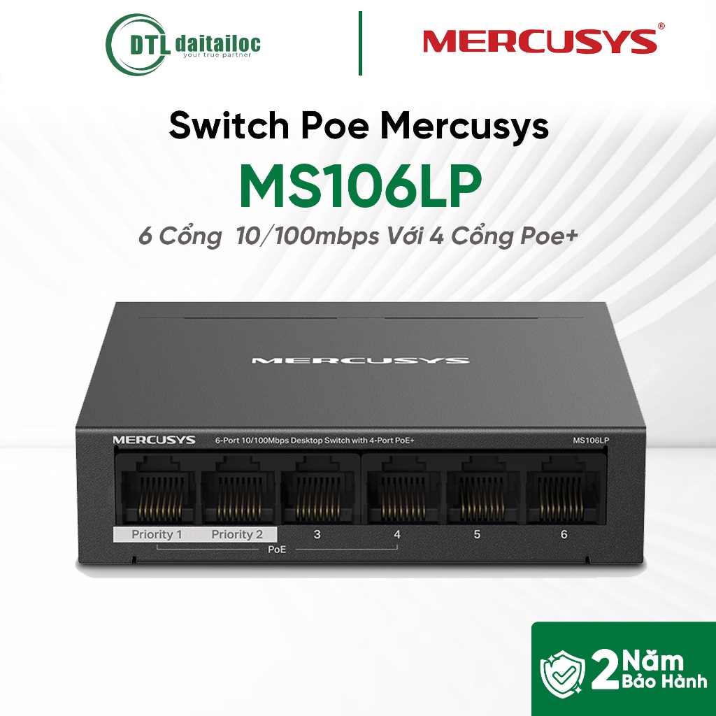 สวิตช์ PoE Mercusys 6P MS106LP 100mb | ของแท้ | 24เดือน