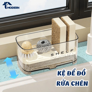 Kệ Để Đồ Rửa Chén Trong Suốt Có Khay Thoát Nước MODERN, Giá Để Đồ Bồn Rửa Bát ABS Cao Cấp Chống Ẩm