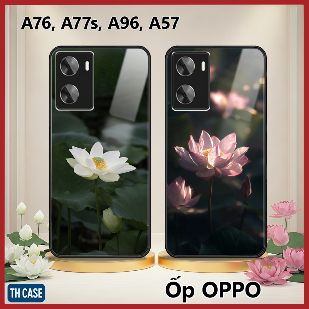 เคสกระจกสําหรับ OPPO A76/ A77S/ A96/ A57 4G Lotus ผิวมันวาวกันกระแทกคุณภาพสูงพร้อมป้องกันกล้อง