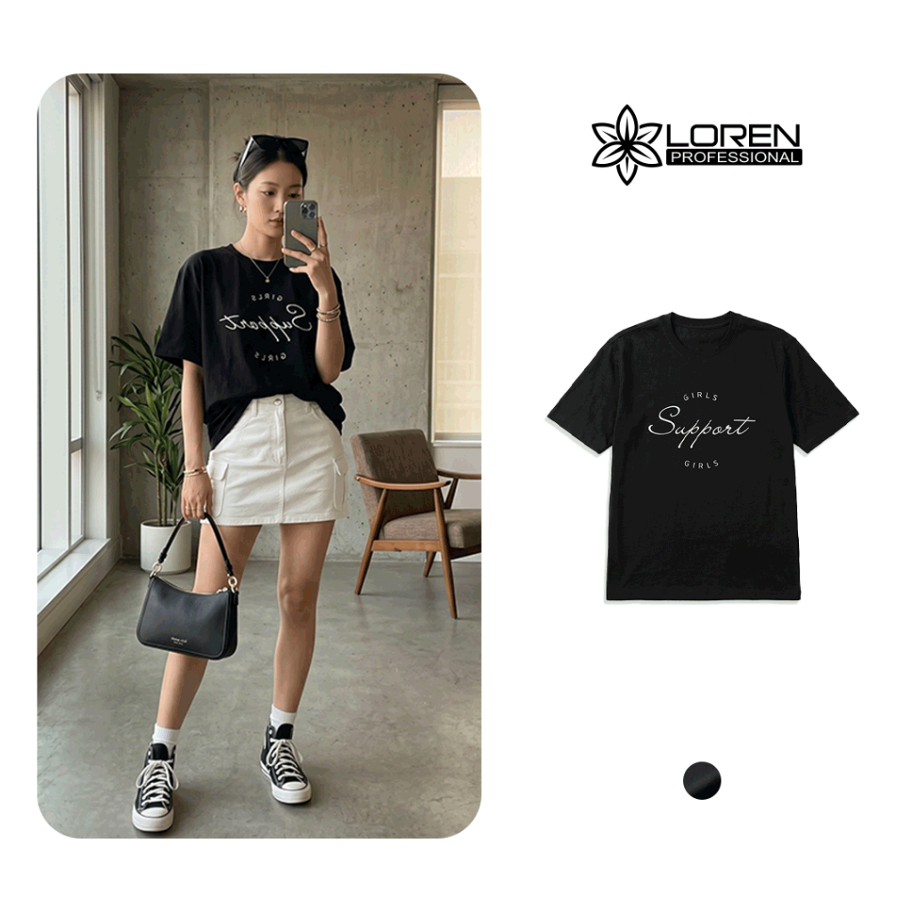 สูญหาย - ผู้หญิงสีดําตรงเสื้อยืดพิมพ์ตัวอักษรสาวสนับสนุนแบบไดนามิกและง่ายต่อการพิกัด ก2676