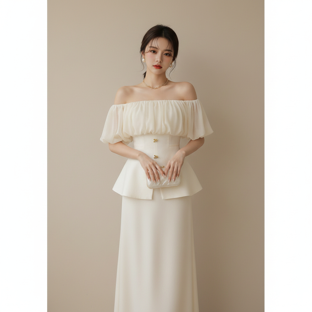 เสื้อเบลาส์ Peplum เปิดไหล่ สง่างาม – โดย Sorella Closet