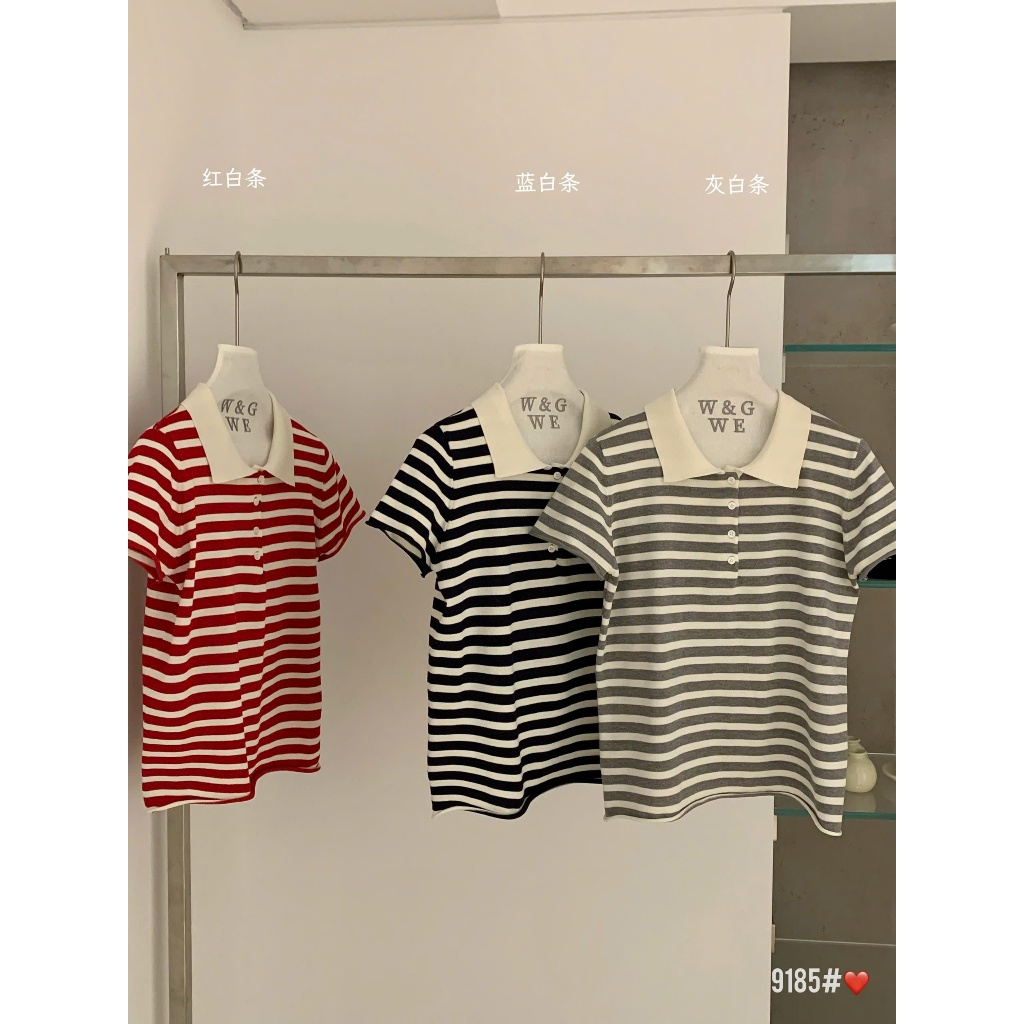 WGWE• สเวตเตอร์ลายทางคอโปโล mtg ผสมสี 9185 wgwe สินค้า QC ฟรีไซส์