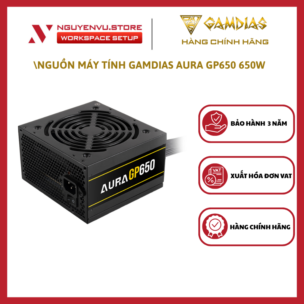 Gamdias AURA GP650 650W พาวเวอร์ซัพพลายคอมพิวเตอร์ - สินค้าของแท้