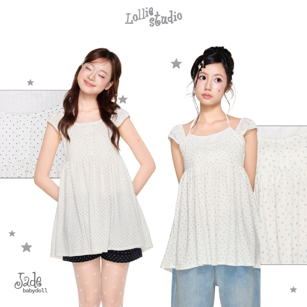 LOLLIE STUDIO - ชุดเดรสเสื้อยืด Babydoll ลายคอปก Jade Babydoll TKA496