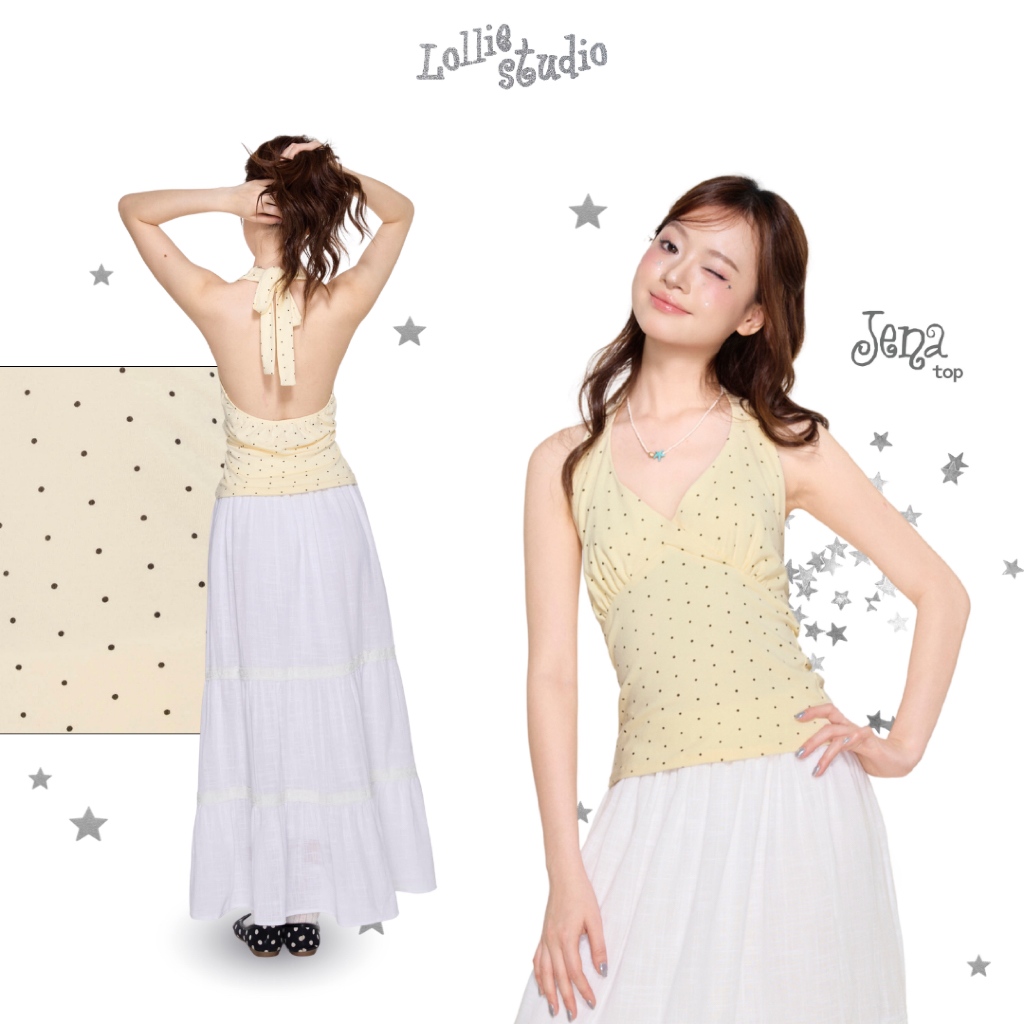 LOLLIE STUDIO - เสื้อยืดคอเต่าลายจุดเจี๊ยบ Jena Top TKA499