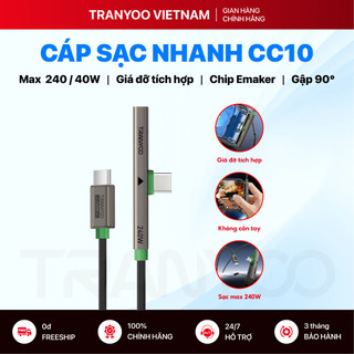 Cáp Sạc Nhanh TRANYOO CC-10 | CL-10 Sạc Nhanh 240W Thiết Kế Gaming Gập 90° Tích Hợp Giá Đỡ Tiện Lợi