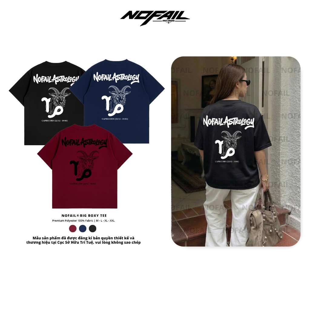 NOFAIL Capricorn เสื้อยืด Unisex – Boxy Loose Form Local Brand Zodiac Men and Women Streetwear - A27