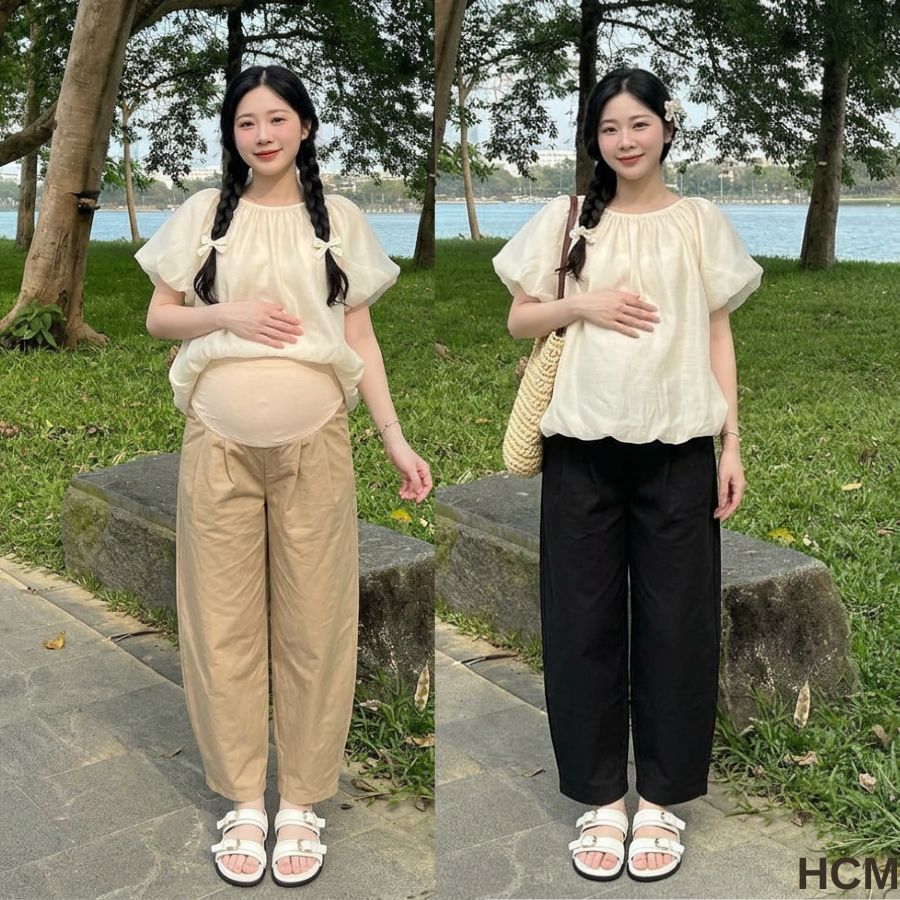 Larosa กางเกงคนท้อง รุ่นใหม่ 2026 Loose Fit สีกากีปรับเอว Bigsize LA168Q