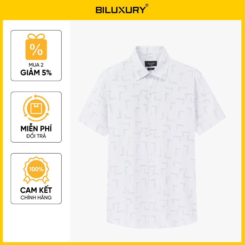 [T9 50%_HT] เสื้อเชิ้ตแขนสั้นผู้ชายดีไซน์ 1SMCH620TRK Biluxury Form SLIMFIT ต้านเชื้อแบคทีเรียและทนท