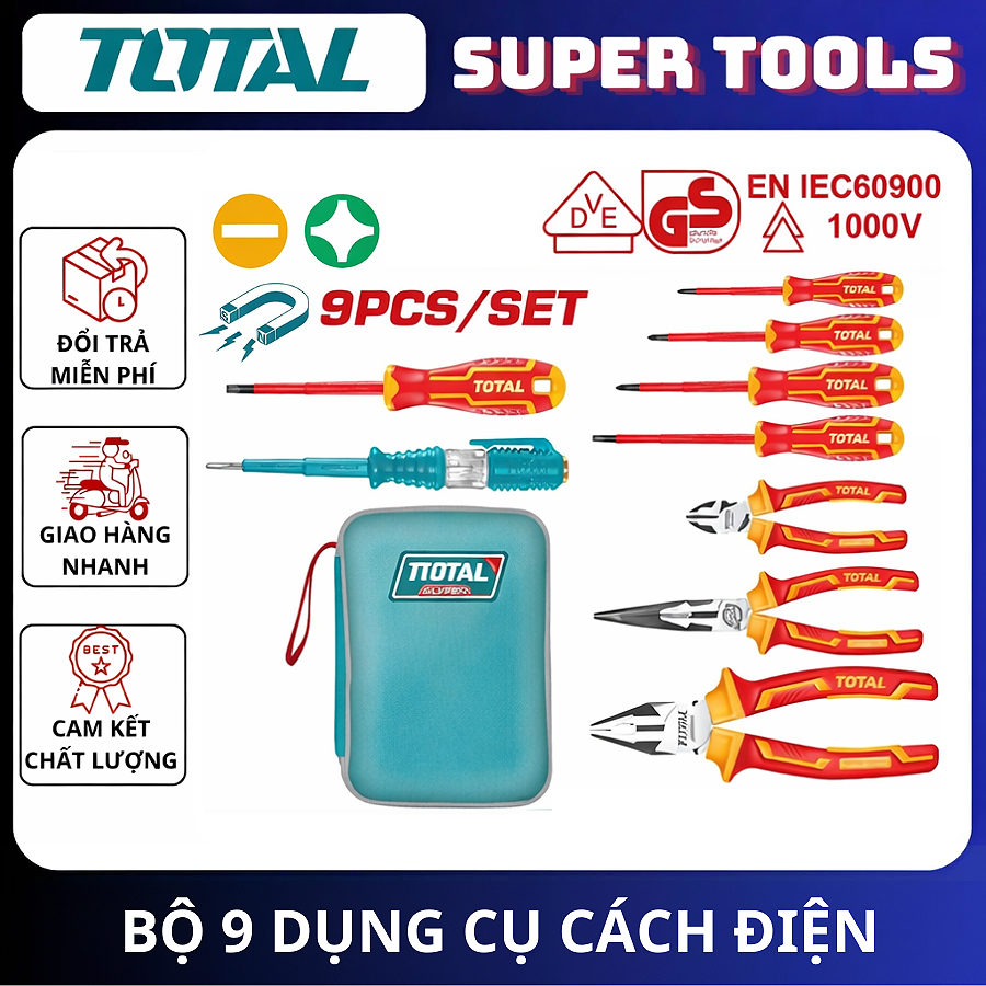 TOTAL TOTAL ชุดเครื่องมือช่างหุ้มฉนวน 9 ชิ้น THKIST3092