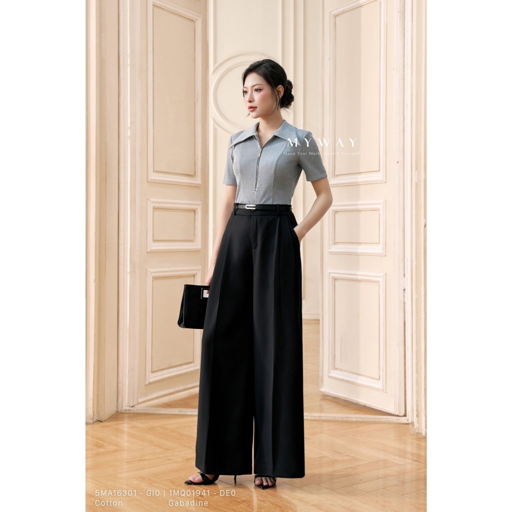 MY WAY เสื้อยืดคอปกฤดูร้อนของผู้หญิง Chic Slim Fit 5ma16301