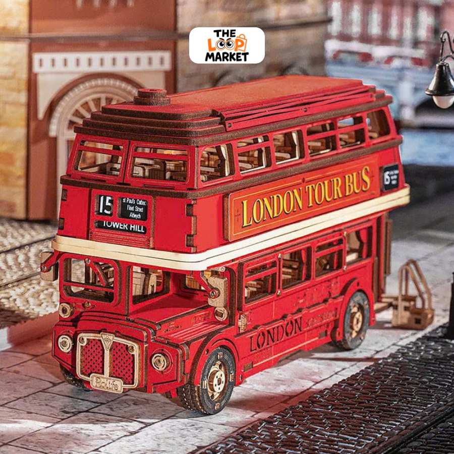 Rolife London Tour Bus 3D Wooden Puzzle Assembly Model TGM02 - London Robotime รถบัสแดง 2 ชั้น