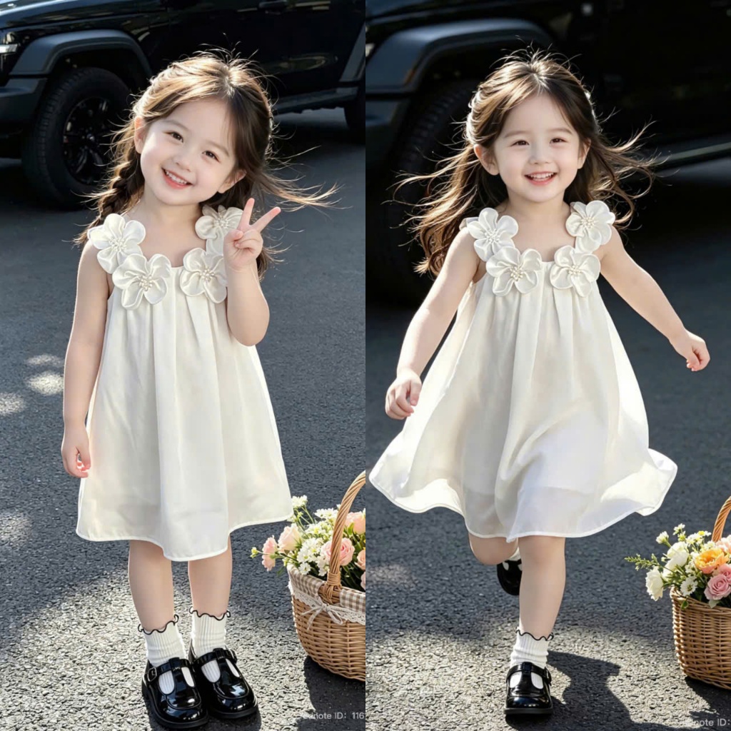ที่รัก สาว ชุด - เดรสลายดอกไม้2สายน่ารักทรงแนบสนิทสําหรับเด็กอายุตั้งแต่1ขวบถึง5ขวบ