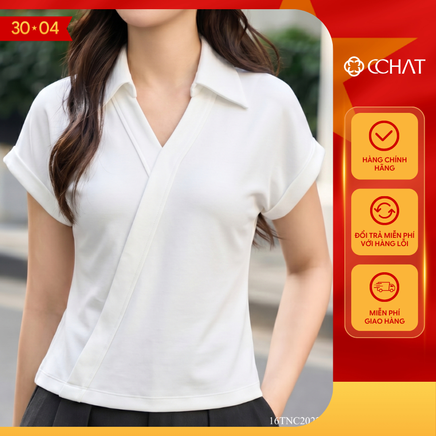 เสื้อยืดผู้หญิง CCHAT Slim Fit Karana เยอรมัน V คอหรูหราวัสดุคุณภาพสูง 16TNC2022OT