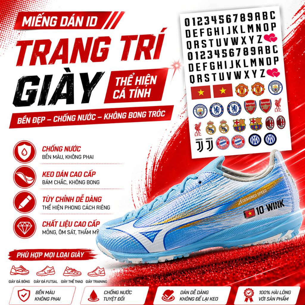 สติ๊กเกอร์ รหัส มีโลโก้พิมพ์ตัวเลข สําหรับตกแต่งรองเท้าฟุตบอล