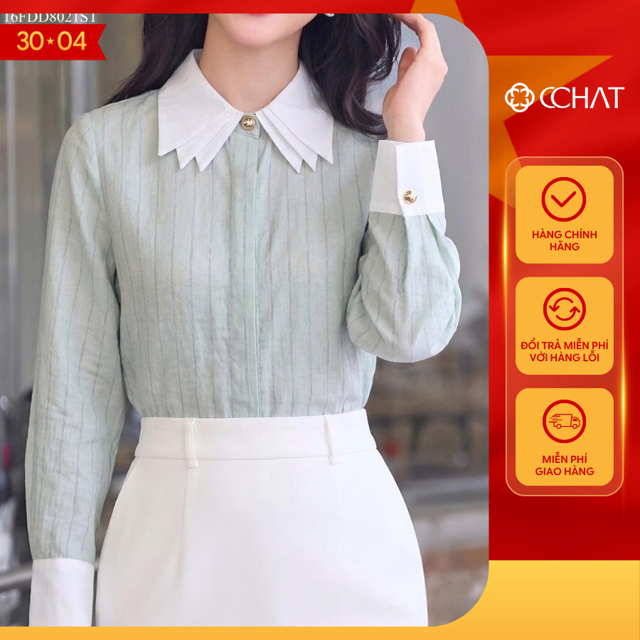 เสื้อเชิ้ตผู้หญิง CCHAT Vivienne ทรงตรงสไตล์ชีฟองคอปกวัสดุนุ่มและเท่ 16FDD8021ST