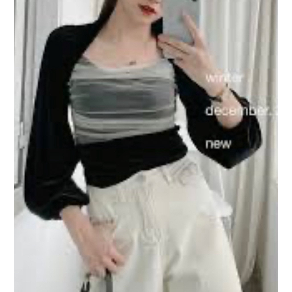 เสื้อเชิ้ตกํามะหยี่สีดําแขนยาวผู้หญิง - 2 Hands (Size S)
