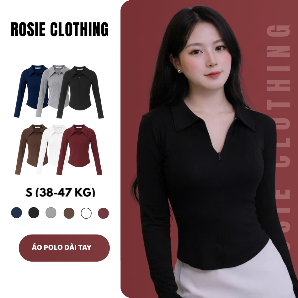 เสื้อโปโลแขนยาวผู้หญิงคอปกเปิดลงและซิป WDT014
