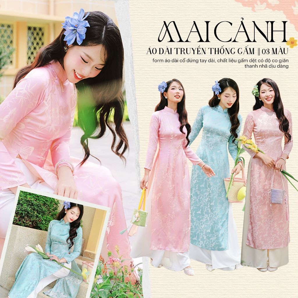 [Ho Chi Minh City] Sumire Store Mai Canth Anitional Ao Dai ลายโบรเคดเรียบง่าย - 03 สี
