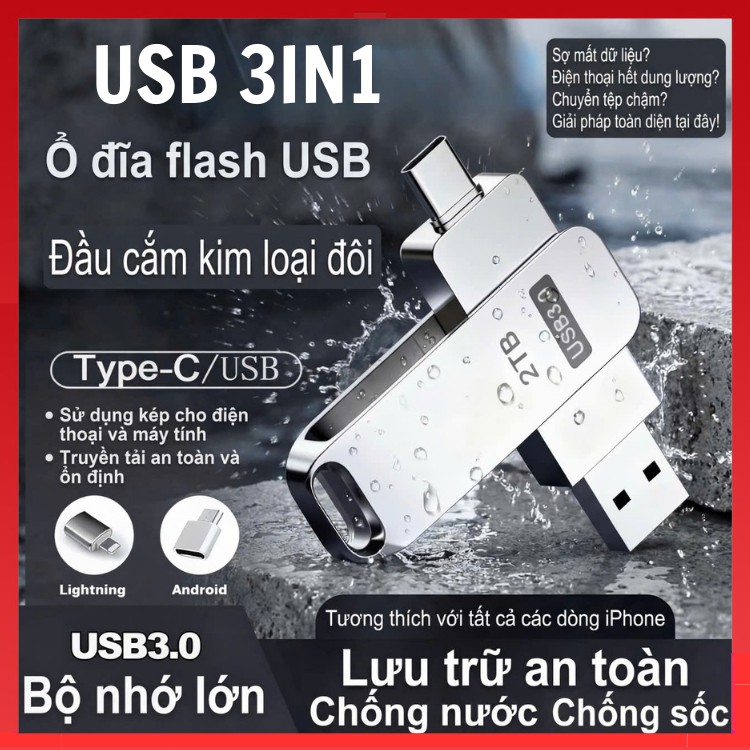 แฟลชไดรฟ์ Kingston 2TB 3 in 1 USB Type-C U แฟลชไดรฟ์ 128GB 256GB 512GB 1TB Pendrive แฟลชไดรฟ์ความเร็