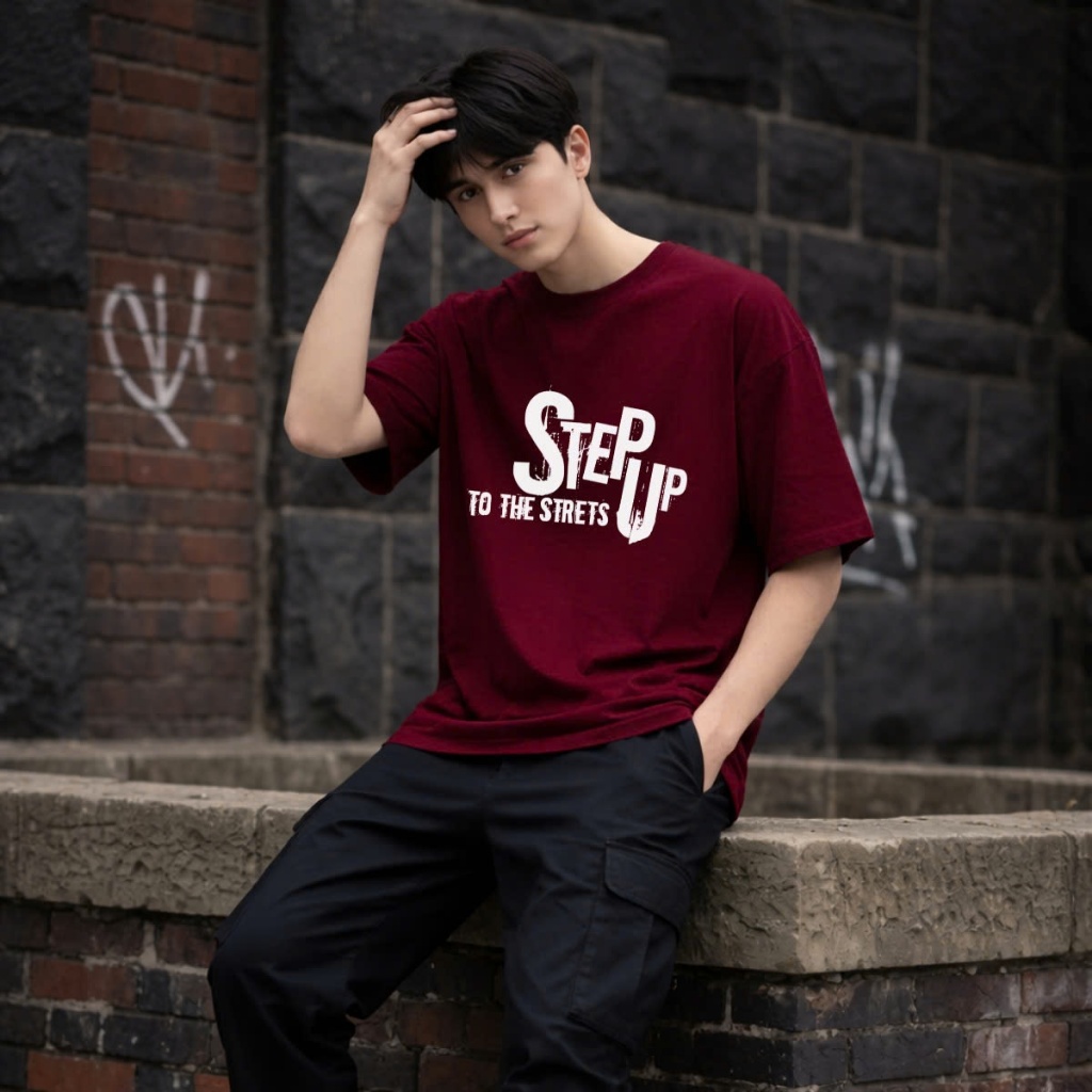 เสื้อยืด unisex พิมพ์ลาย STEP UP ผ้าคอตตอน 100% LOZA UX30 - US8509