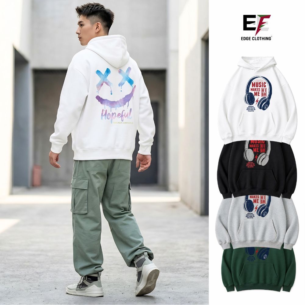 HOPE FULL Mens Loose Hoodie, Warm Thick Fur-Lined Fleece Jacket - Local Brand EDGE CLOTHING 38