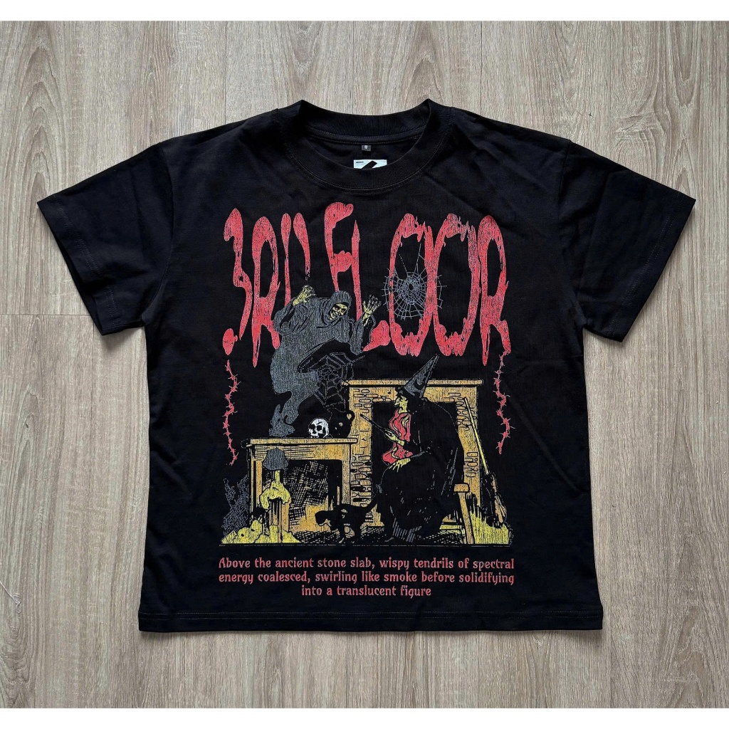 3FG Vintage Witch at 3rd Floor Form Boxy T-shirt - ผ้าฝ้าย 100% คอกลมแขนสั้น Flattering Cool Unisex