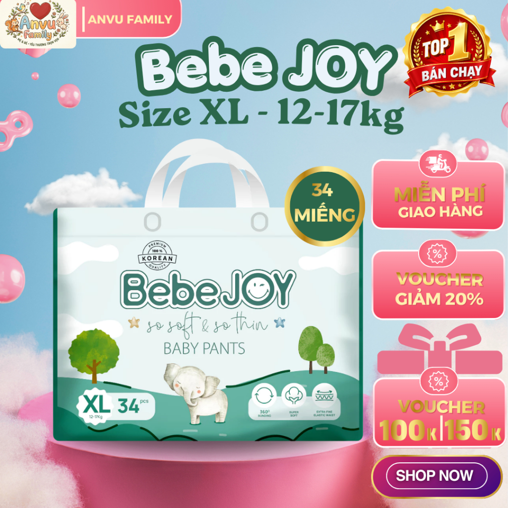 ผ้าอ้อม BebeJOY ไซส์ XL 12-17kg - 34 ชิ้น - BONGSAMBON HOUSE