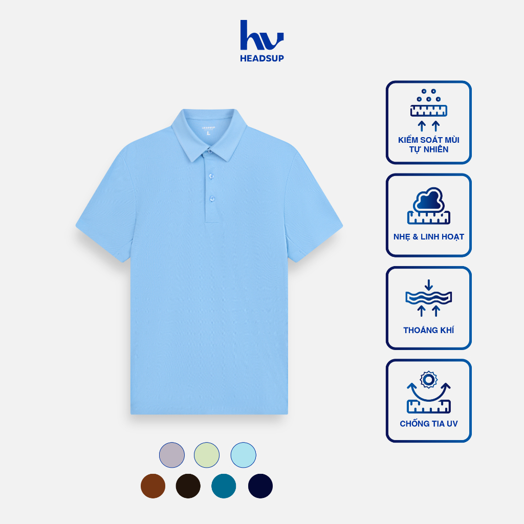 Headsup 2ndBREW เสื้อโปโลผู้ชายแขนสั้นพรีเมี่ยมคอปกเทคโนโลยีไม่มีรอยต่อใน Sky Blue - HU262BP1XDT
