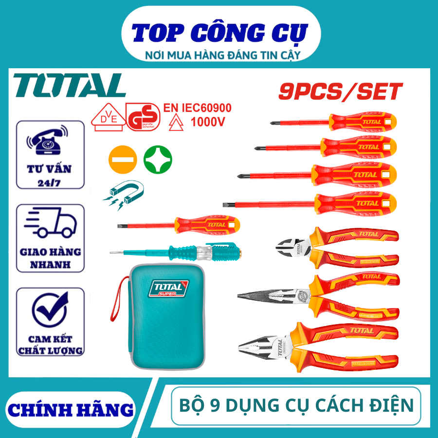 TOTAL TOTAL ชุดเครื่องมือช่างหุ้มฉนวน 9 ชิ้น THKIST3092