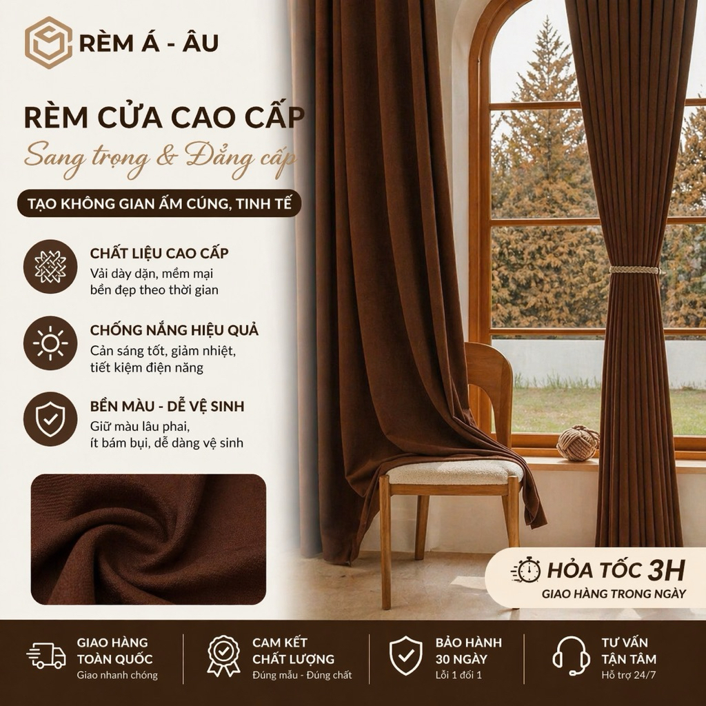 WEST BROWN ผ้าม่านหน้าต่างผ้า ASIAN CURTAINS พร้อมฉนวนกันความร้อนอย่างดี สิ่งทอ 3 ชั้น คุณภาพสูง ผ้า