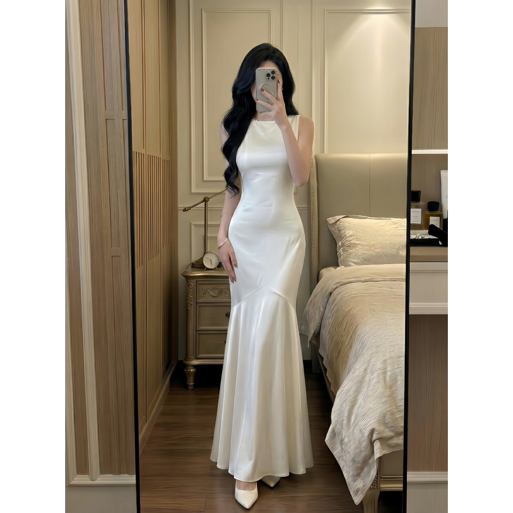 DP7 EXTREMELY LUXURY FISH TAIL BOAT NECK DRESS FOR PARTY, WEDDING DRESS, EVENT DRESS, LUXURY PROM DR