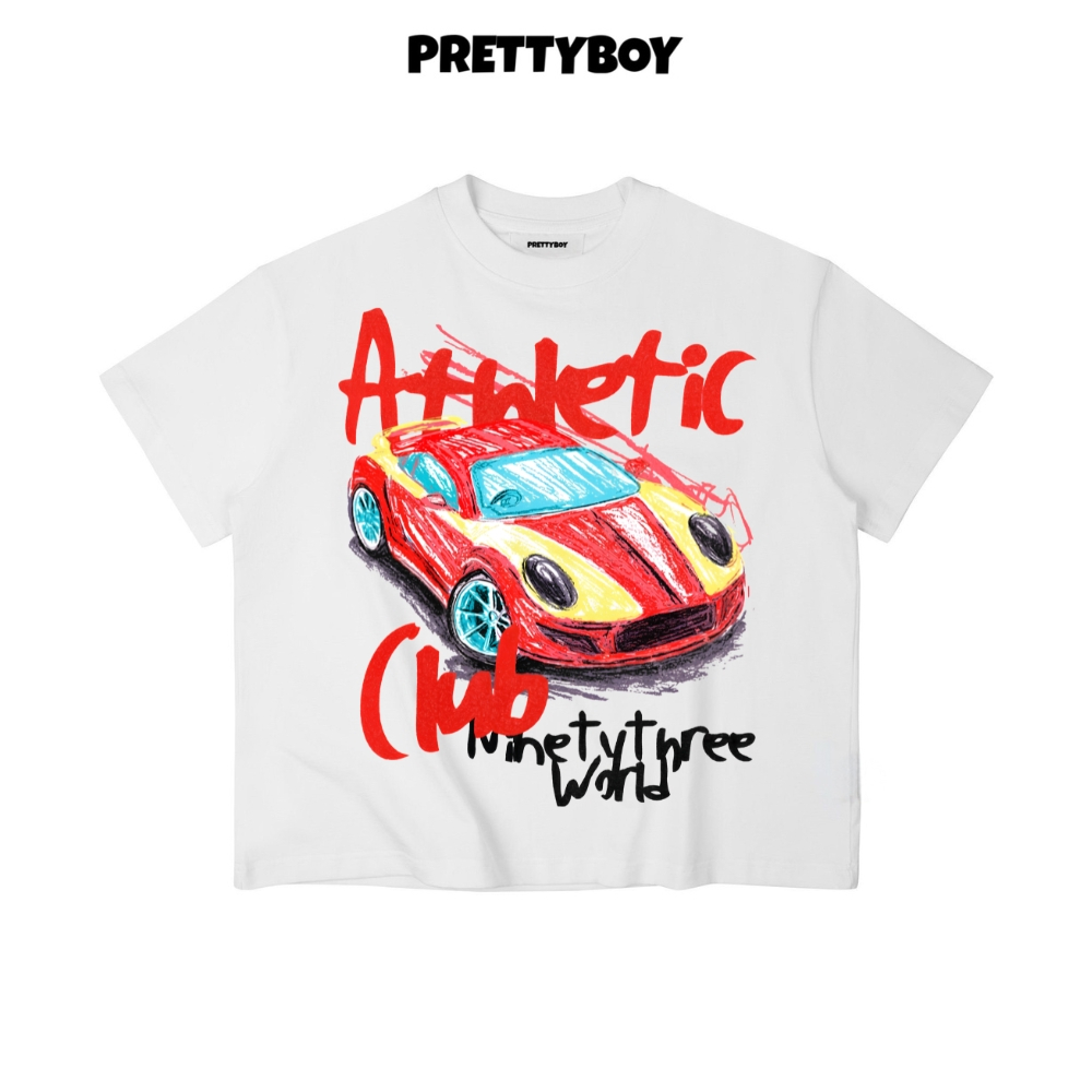 เสื้อยืด Boxy สําหรับผู้ชายและผู้หญิง ATHLETIC CLUB Cotton 280gsm Vintage American - PRETTYBOY