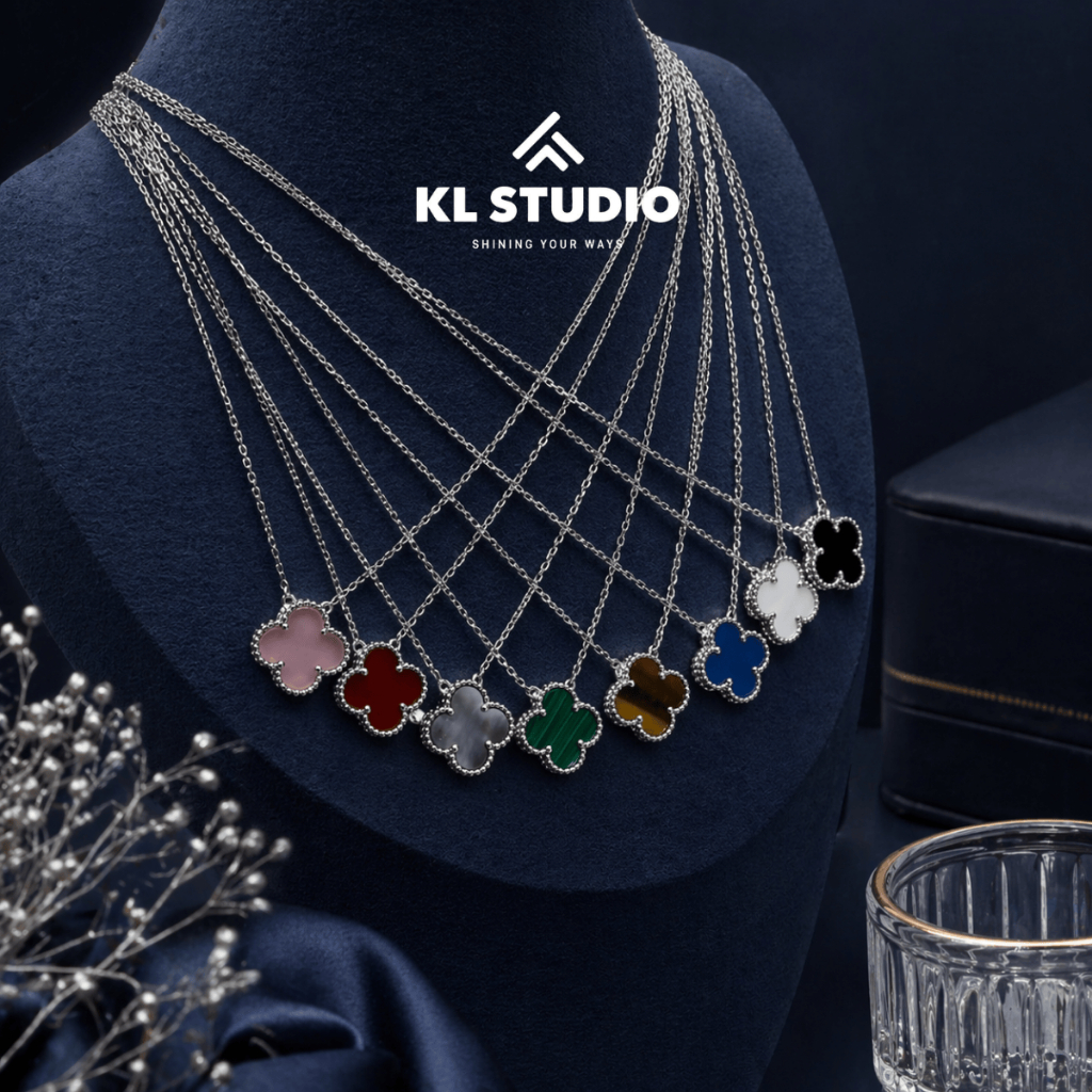 KL.STUDIO Four Leaf Clover สร้อยคอไทเทเนียมขนาด 15 มม.สร้อยคอโคลเวอร์หลากสีหรูหรารุ่นที่สวยงาม - N77