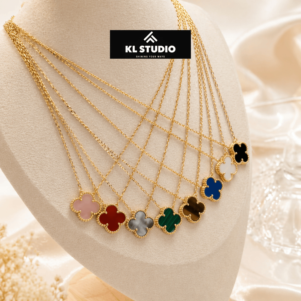 KL.STUDIO Four Leaf Clover สร้อยคอไทเทเนียมขนาด 15 มม.สร้อยคอ Clover สวยงามหลากสีหรูหรา - N77