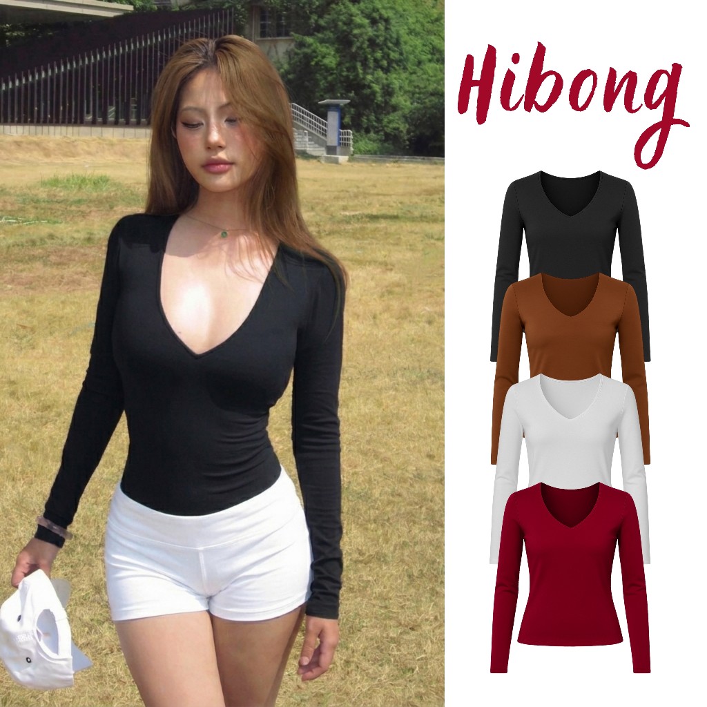 Borip DD143 เสื้อยืดแขนยาวผู้หญิง DEEP HEARTNECKLACE เสื้อยืด, เสื้อยืดผู้หญิงเซ็กซี่สไตล์แข็ง HIBON