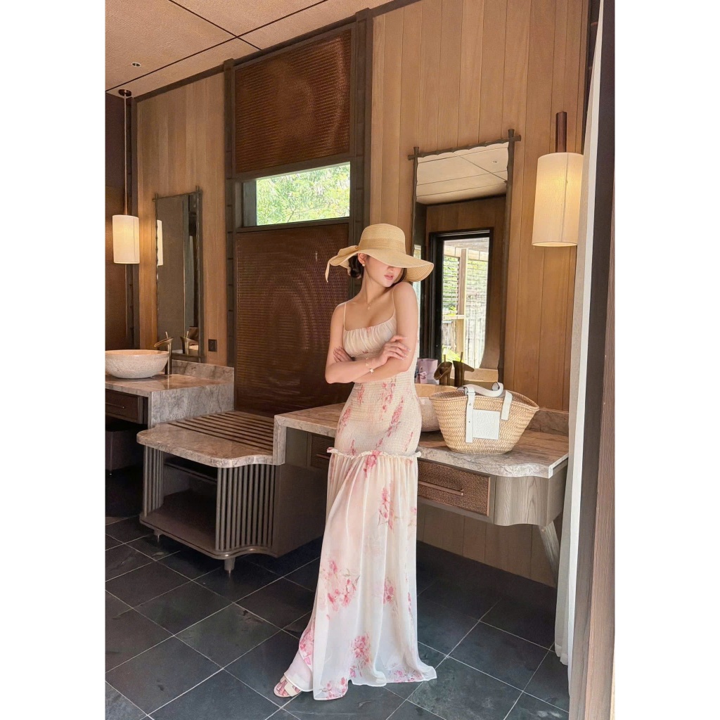 [พร้อมดูด] เดรสยาว Summer Boby Slim Shrug Lady Dress ลายดอกไม้