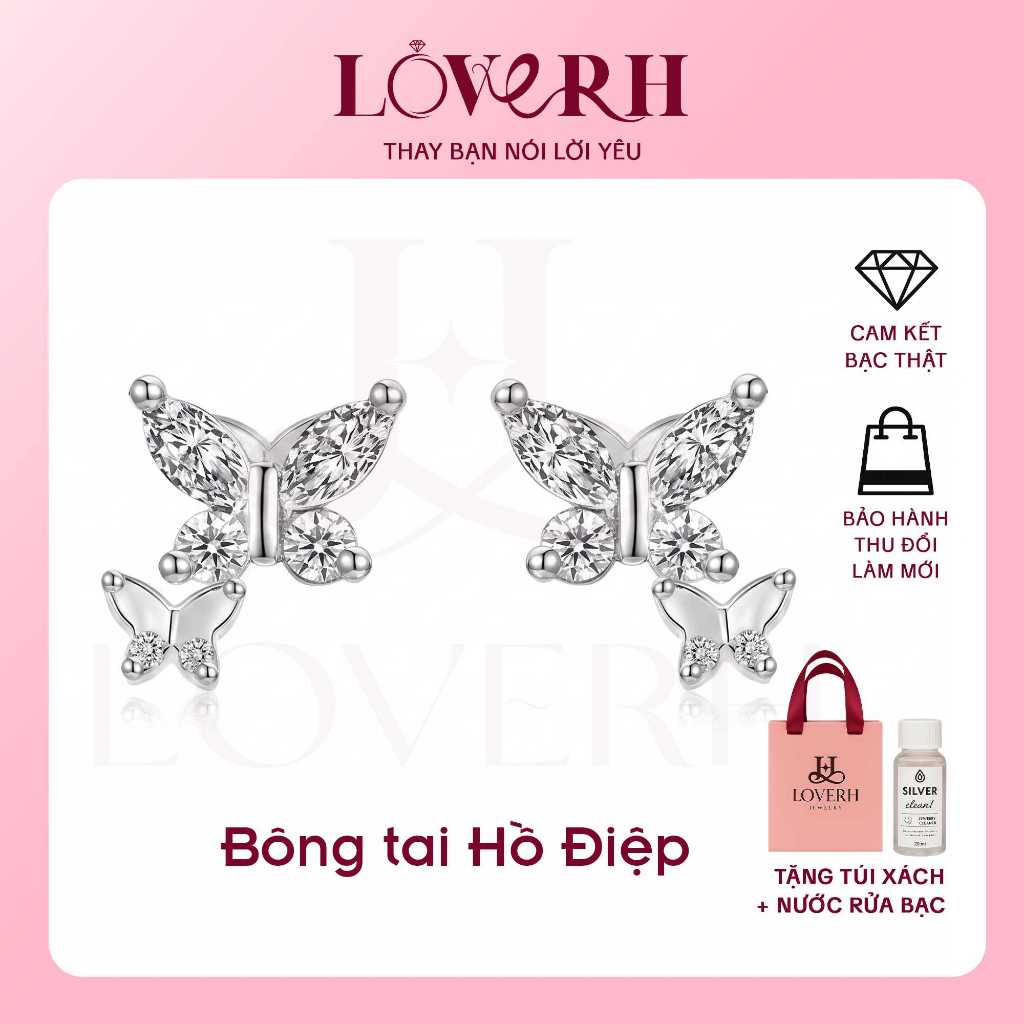 S999 เงินสเตอร์ลิงต่างหูผู้หญิงหิน CZ ประกายคุณภาพสูง LOVERH JEWELRY - BT04