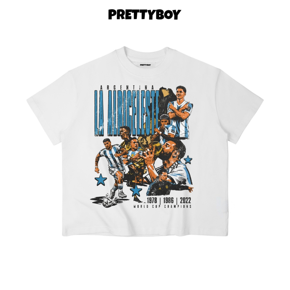เสื้อยืด Boxy สําหรับผู้ชายและผู้หญิง ARGENTINA Cotton 280gsm Vintage American - PRETTYBOY