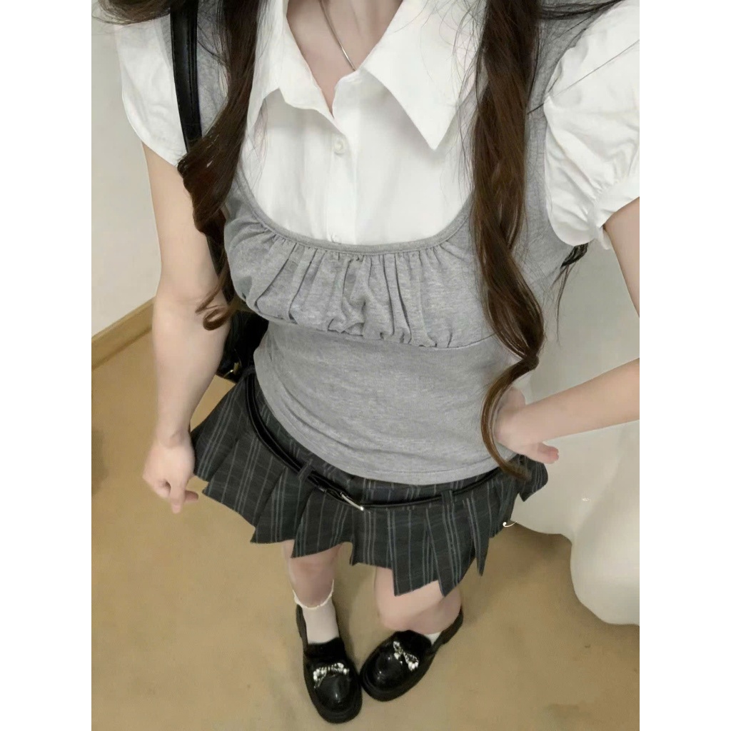 เสื้อเบลาส์ผู้หญิงคอปกและแขนพัฟ QC Minxu Shop TH88