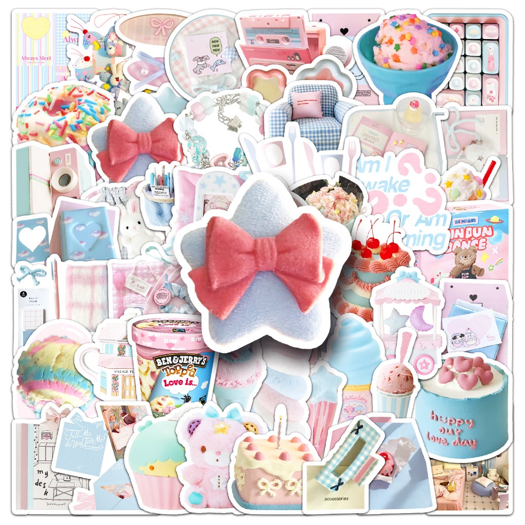 ชุดสติ๊กเกอร์กันน้ําขนาดเล็ก 5/10/20/50 KAWAII PASTEL CANDYCORE CANDY COLOR OBJECT สติ๊กเกอร์สําหรับ