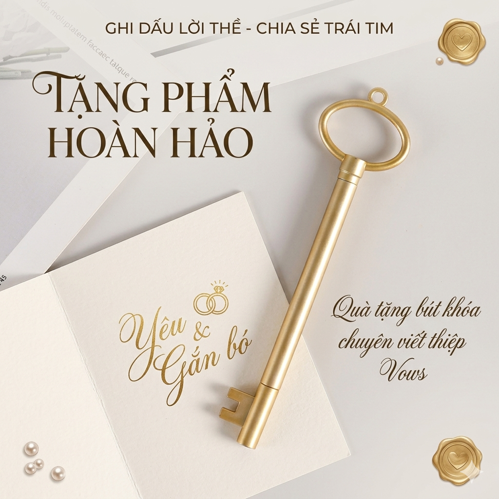 (ของขวัญ 1) VINTAGE LOCK PEN สําหรับ VOWS CARD WRITING, PHOTO DECOR