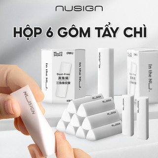 Hộp 6 Gôm Tẩy Bút Chì Nusign Cao Cấp Siêu Sạch Ít Vụn, Không Mòn Rách Giấy Cho Học Sinh Thi Trắc Nghiệm