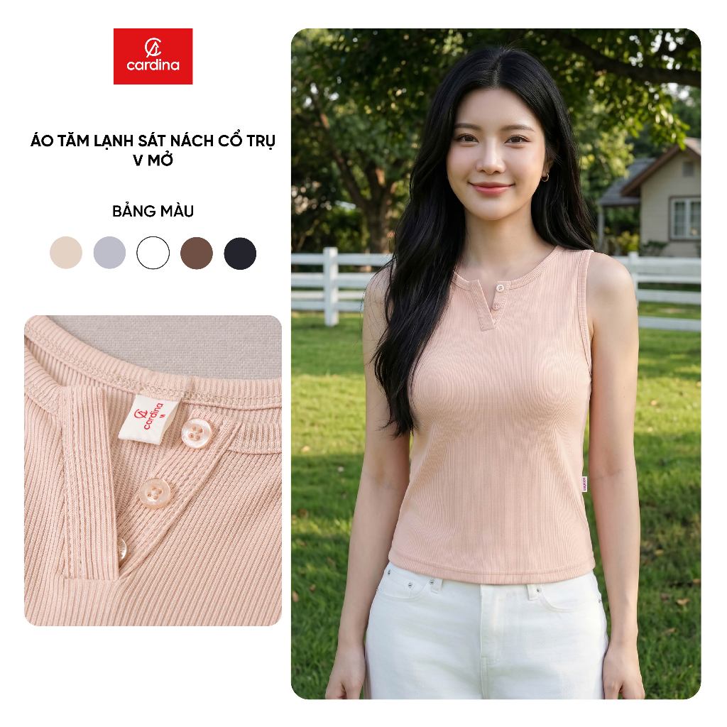 เสื้อยืดผู้หญิง CARDINA ผ้าฝ้ายเท่ๆ คอเต่ารัดรูป 6AFS01