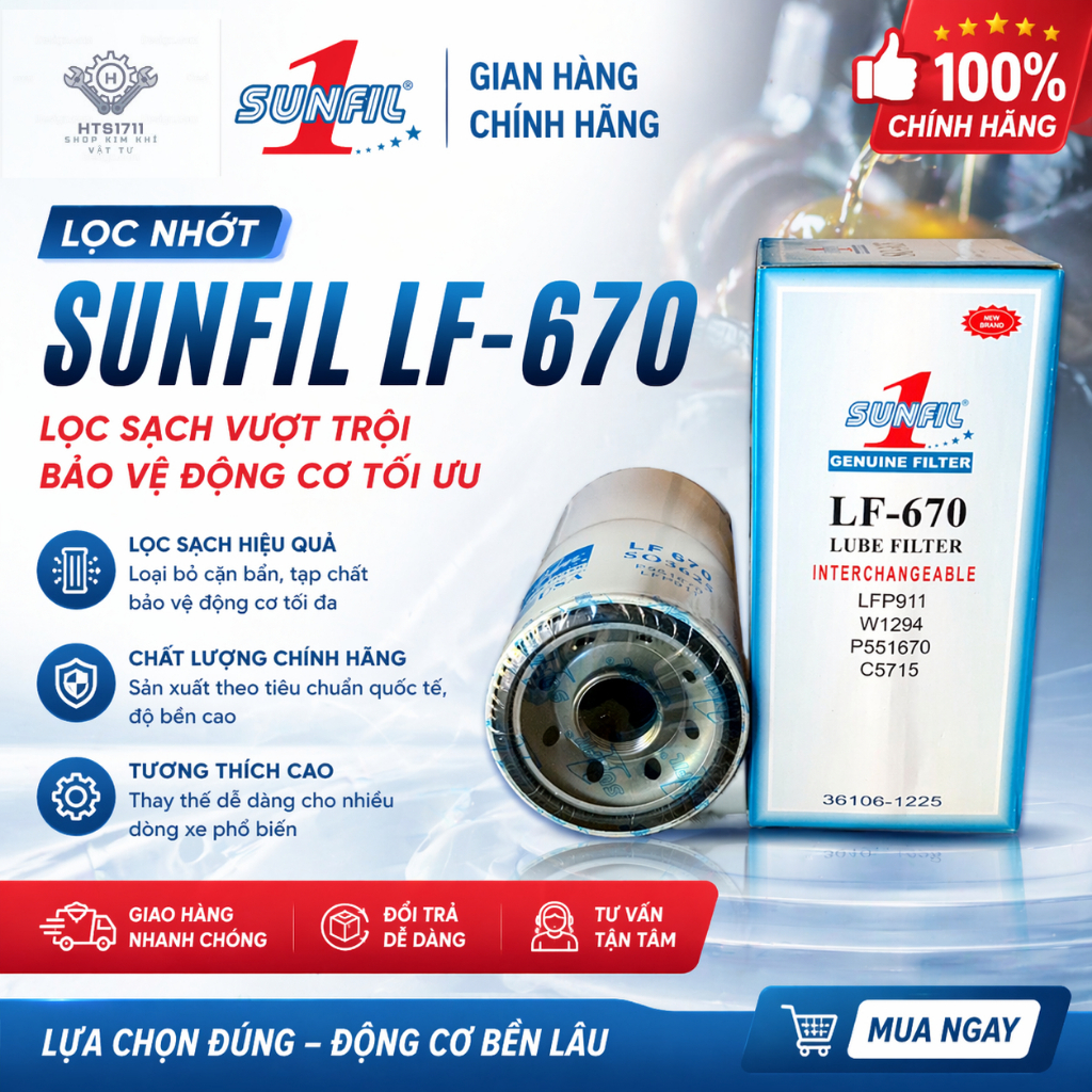 กรองน้ํามันเครื่อง Sunfi 1 LF 670 SO 3625 สําหรับเครื่องยนต์รถยนต์ Komatsu Cummins Hino Isuzu