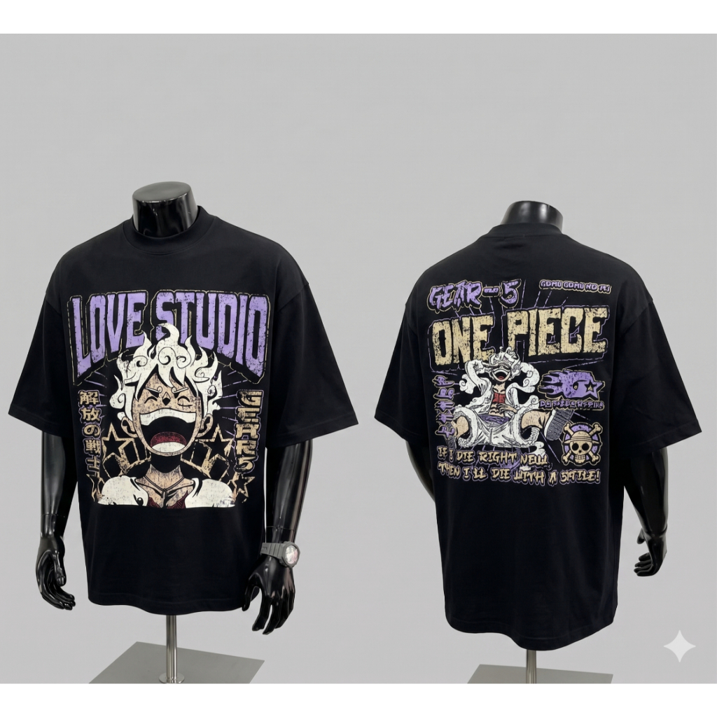 เสื้อยืด unisex สําหรับผู้ชายและผู้หญิง 5D พิมพ์ boxy แบรนด์ท้องถิ่น LOVE STUDIO One Piece Monkey D 